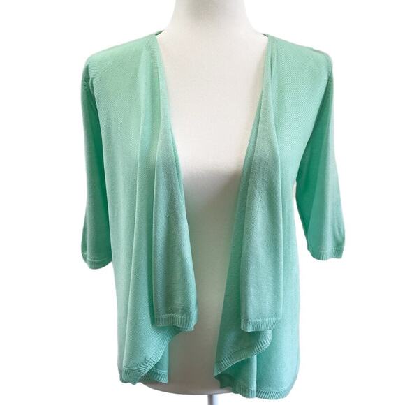 Elle Women's Cardigan Sweater XS Mix Stitch Flyaway Mint Green Open Elbow Sleeve - Picture 1 of 11